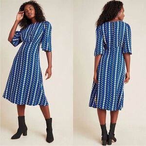Anthropologie The Odell’s Marjorie Midi Geometric Blue Dress